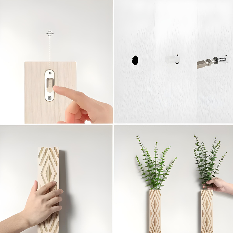 Vase à fleurs Murale Suspendu en Bois Naturel | Style Minimaliste et Décoratif