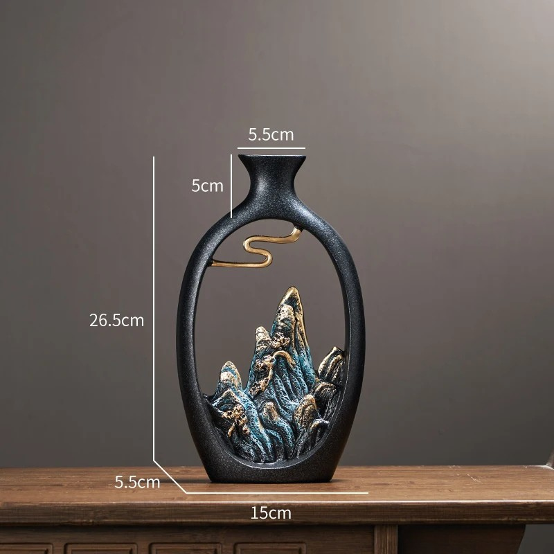 Vase Soliflore Décoratif Chinois | Sculpture Montagne en Résine