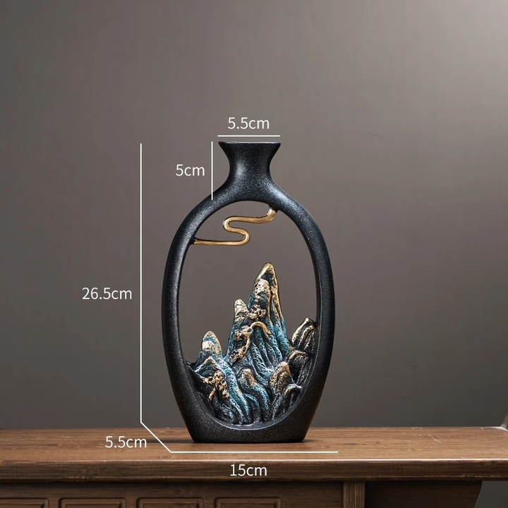 Vase Soliflore Décoratif Chinois | Sculpture Montagne en Résine