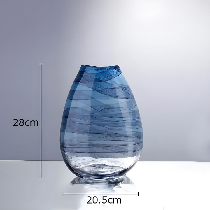 Grand Vase en Verre Transparent à Ondulations Bleutées | Design Décoratif Luxe et Moderne
