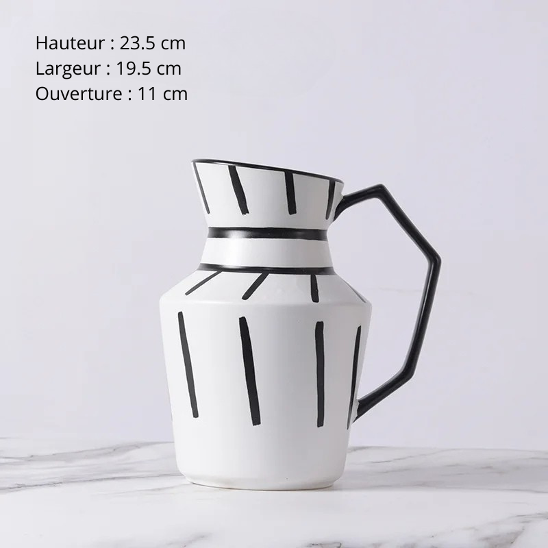 Grand Vase Décoratif Noir et Blanc à Rayures | Design Scandinave Minimaliste