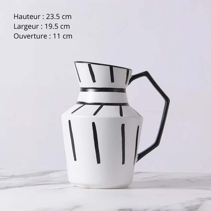 Grand Vase Décoratif Noir et Blanc à Rayures | Design Scandinave Minimaliste