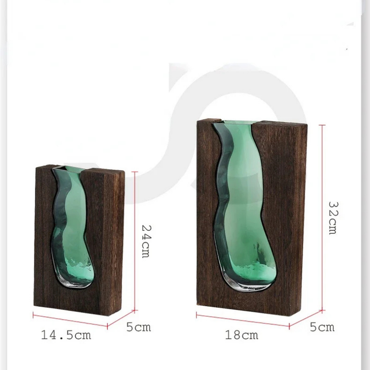 Vase en Verre Sculpté et Bois Massif | L’Élégance du Style Chinois