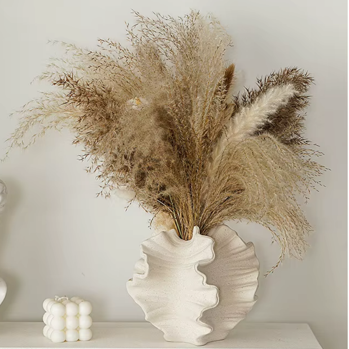 Vase Pampa Décoratif en Céramique | Design Pétale et Plis Élégants