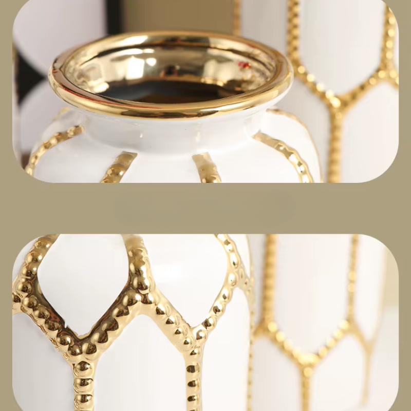 Vase Blanc Prestige | Céramique Élégante et Finition Or Raffinée
