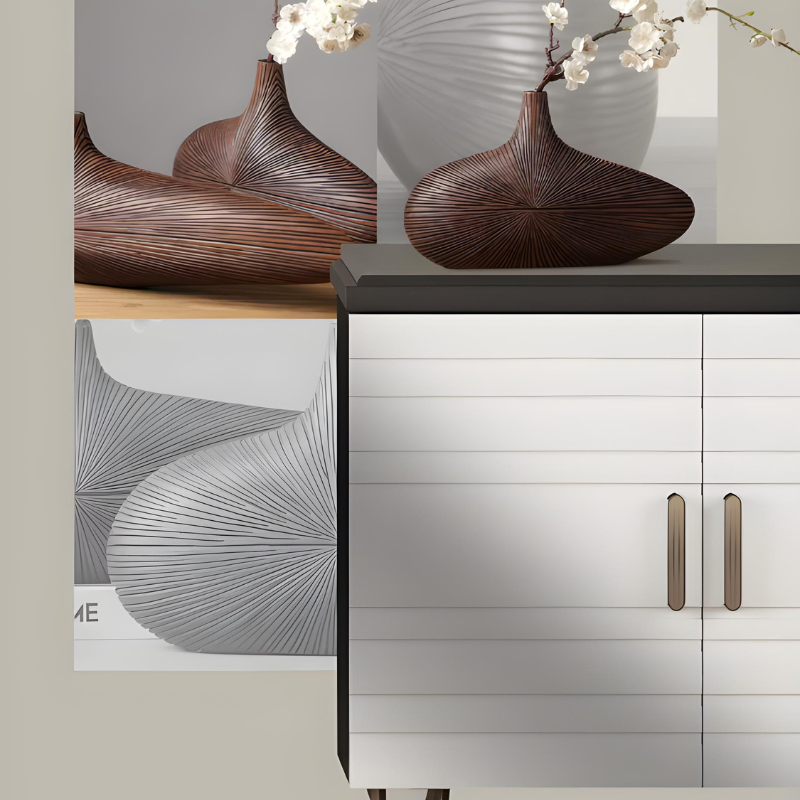 Vase à Fleurs Japonais Ovale Imitation Bois | Design Décoratif Moderne et Minimaliste