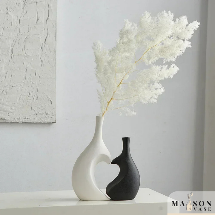 Vase Décoratif Moderne | Duo Céramique Noir et Blanc