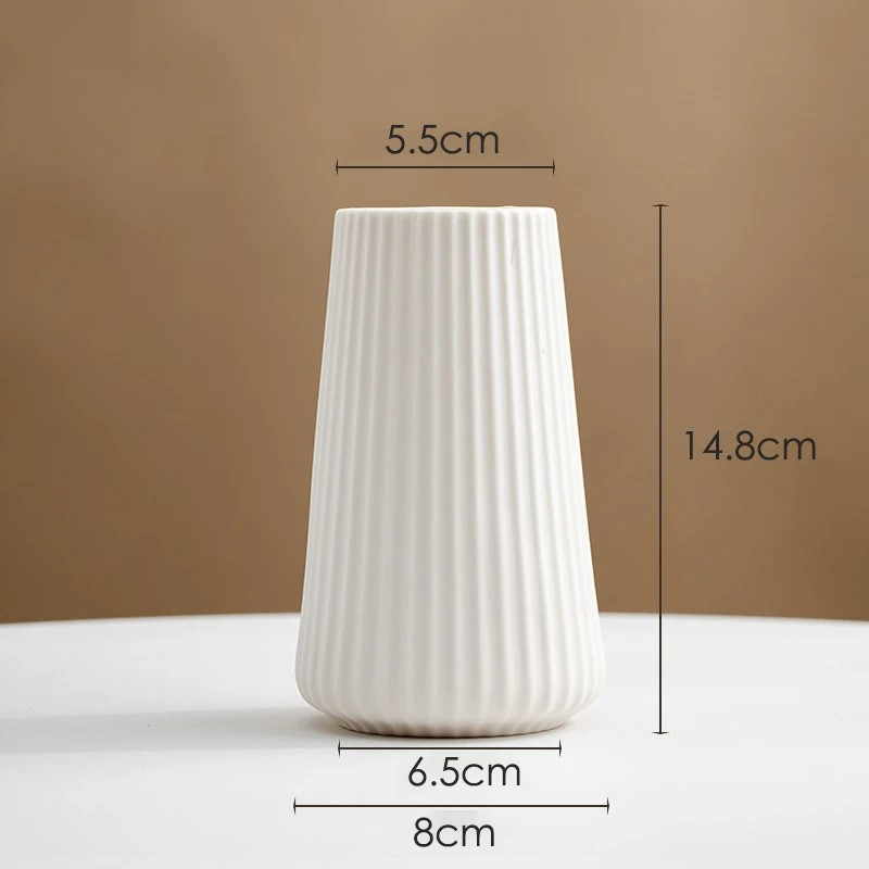 Vase à Fleurs Scandinave Blanc | Céramique Mate Rayée