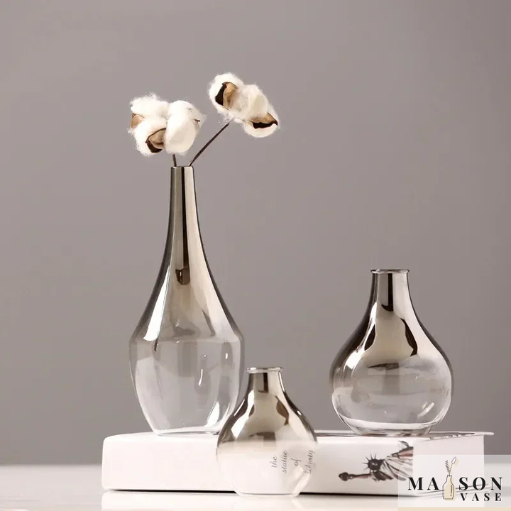 Vase à Fleurs Scandinave en Verre | Dégradé Argenté et Élégant