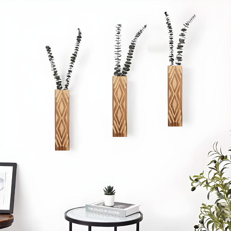 Vase à fleurs Murale Suspendu en Bois Naturel | Style Minimaliste et Décoratif