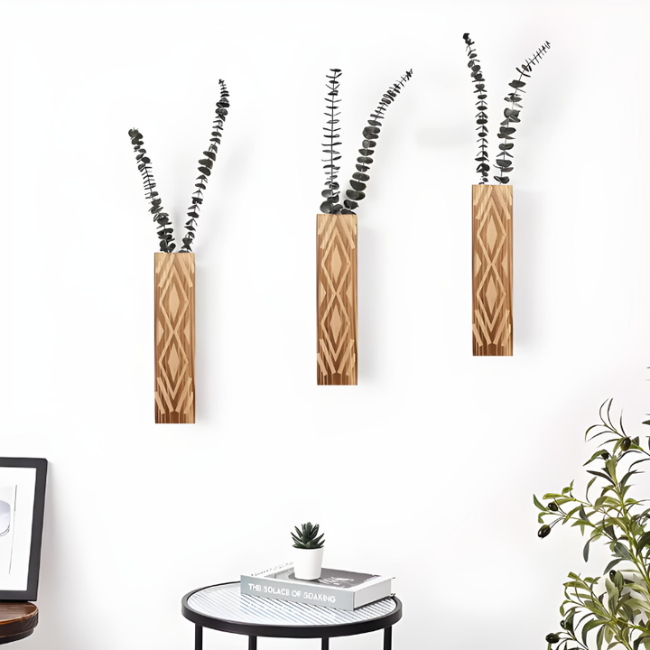 Vase à fleurs Murale Suspendu en Bois Naturel | Style Minimaliste et Décoratif