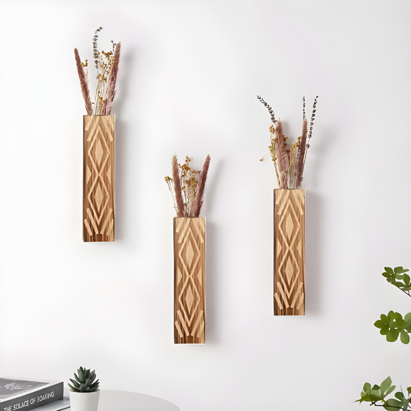 Vase à fleurs Murale Suspendu en Bois Naturel | Style Minimaliste et Décoratif