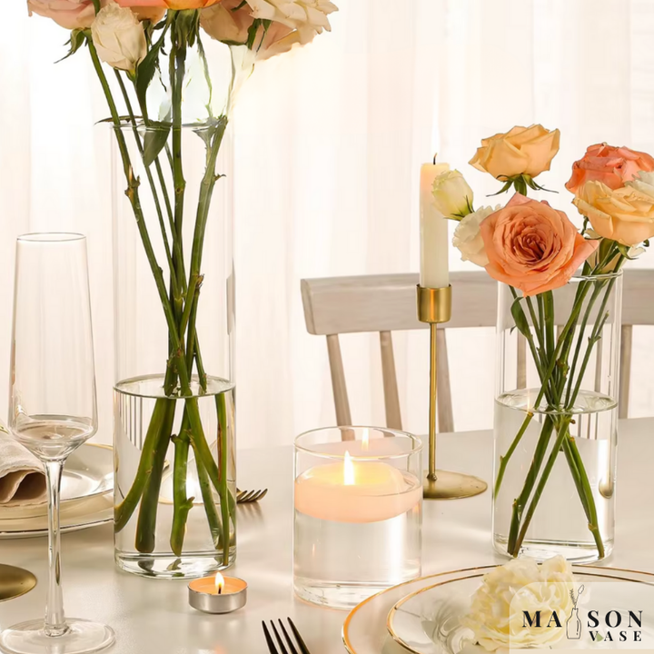 Vase Cylindrique Transparent en Verre | Design Minimaliste et Décoratif