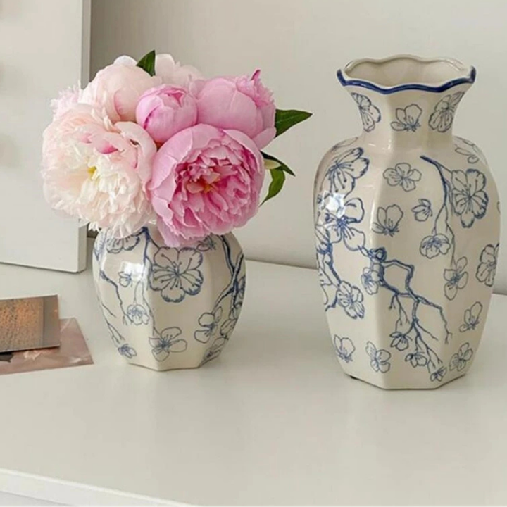 Vase en Céramique Blanc au Style Chinois | Décoratif et Vintage
