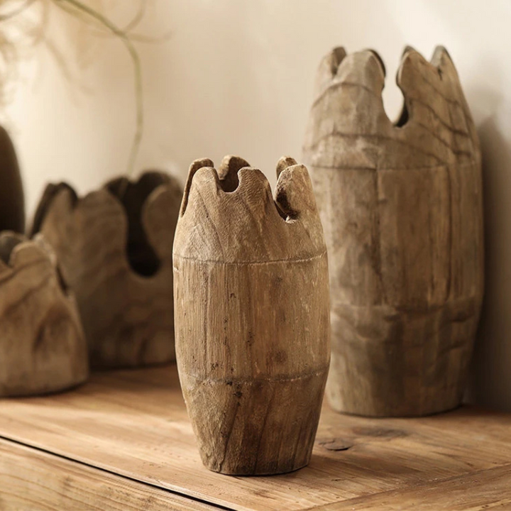 Grand Vase à Fleurs Décoratif en Bois | Forme Cylindrique