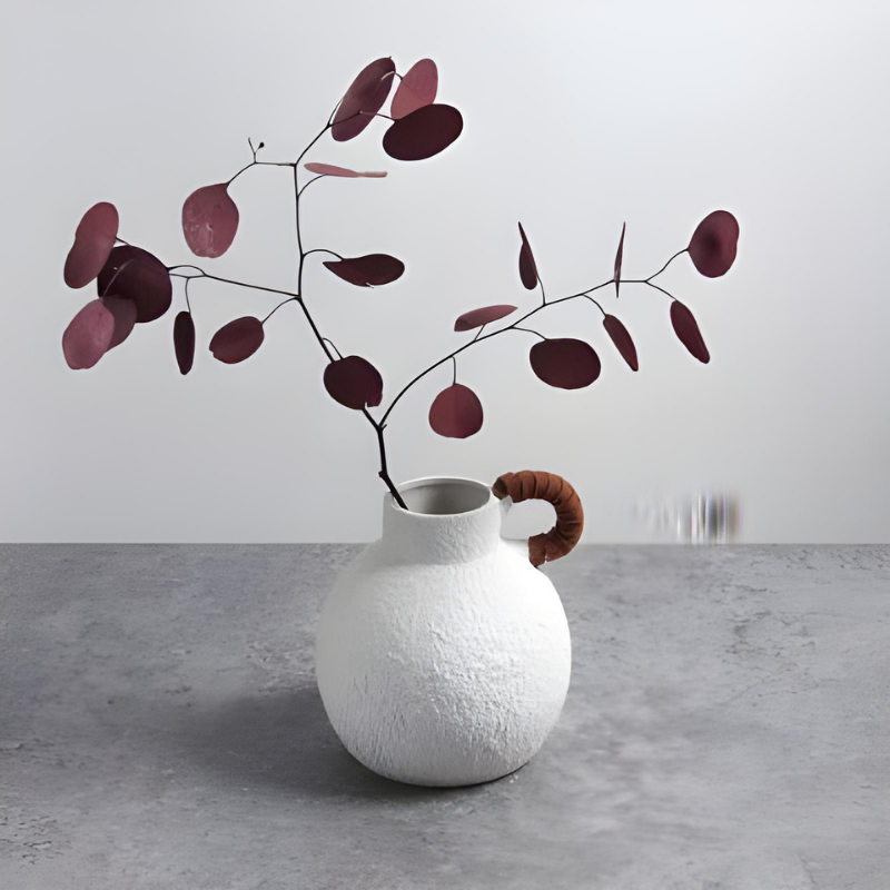 Vase en Céramique Bohème Blanc | Texture Rugueuse et Poignée Design