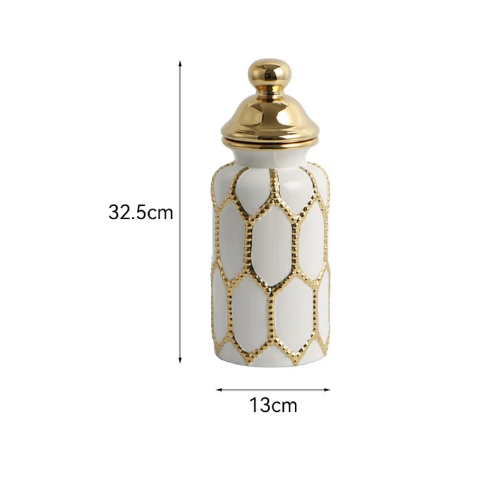 Vase Blanc Prestige | Céramique Élégante et Finition Or Raffinée