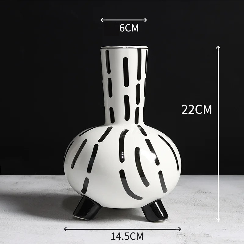 Grand Vase Décoratif Noir et Blanc à Rayures | Design Scandinave Minimaliste