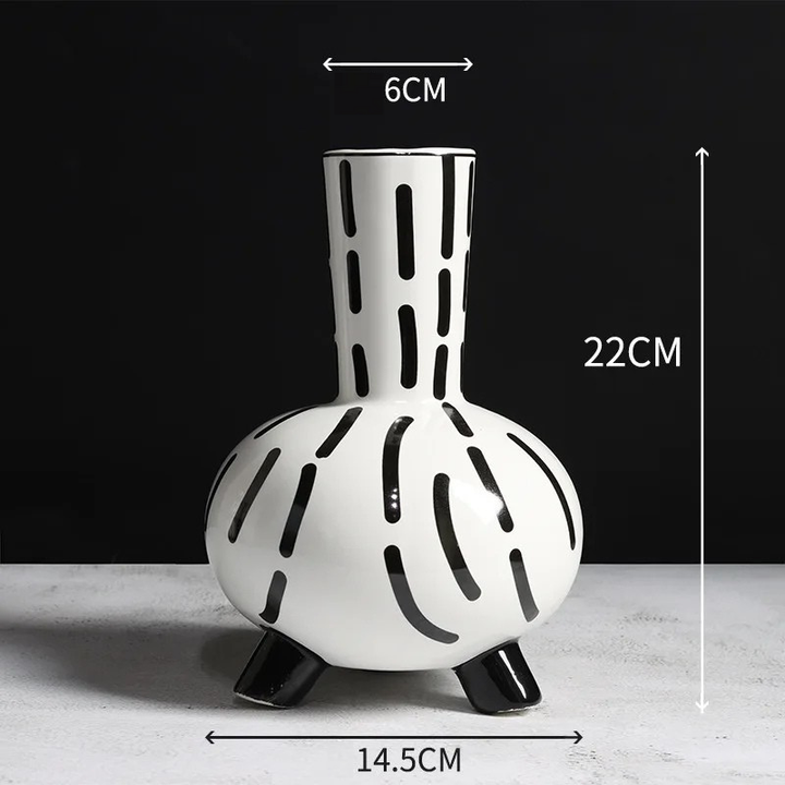 Grand Vase Décoratif Noir et Blanc à Rayures | Design Scandinave Minimaliste