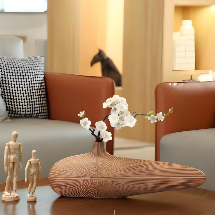 Vase à Fleurs Japonais Ovale Imitation Bois | Design Décoratif Moderne et Minimaliste