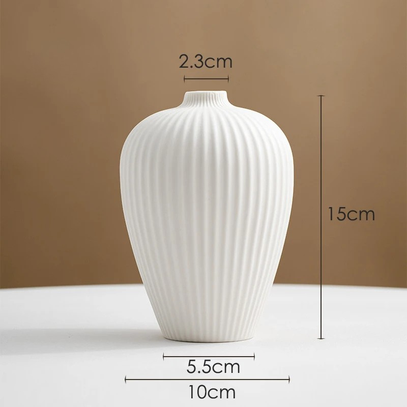Vase à Fleurs Scandinave Blanc | Céramique Mate Rayée