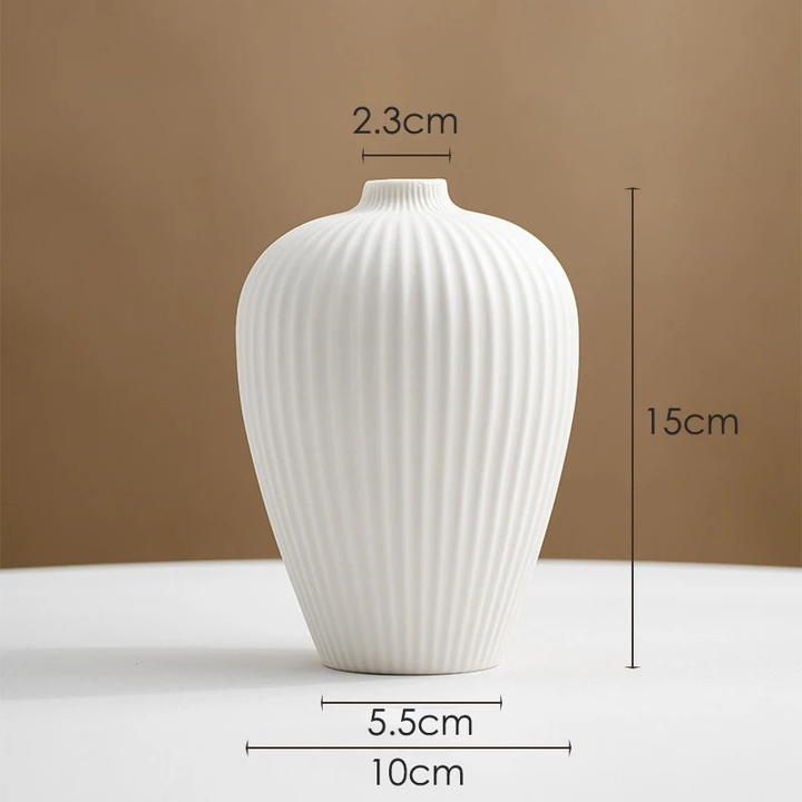 Vase à Fleurs Scandinave Blanc | Céramique Mate Rayée