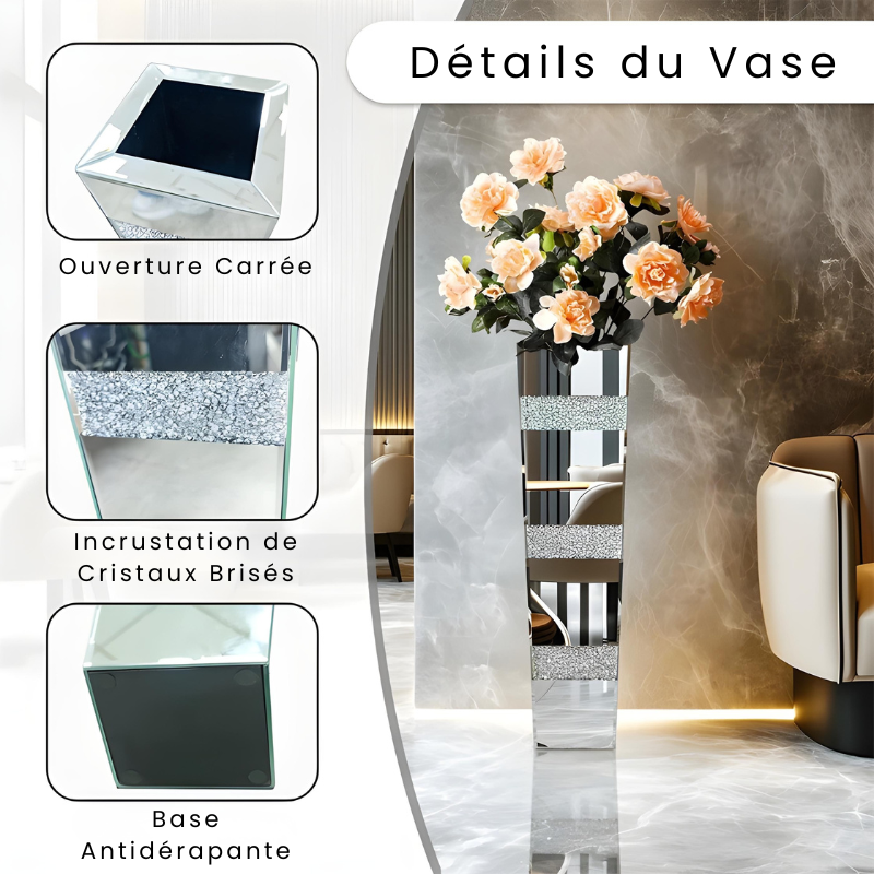 Grand Vase de Luxe pour Intérieur Élégant | Design Moderne en Miroir et Cristaux