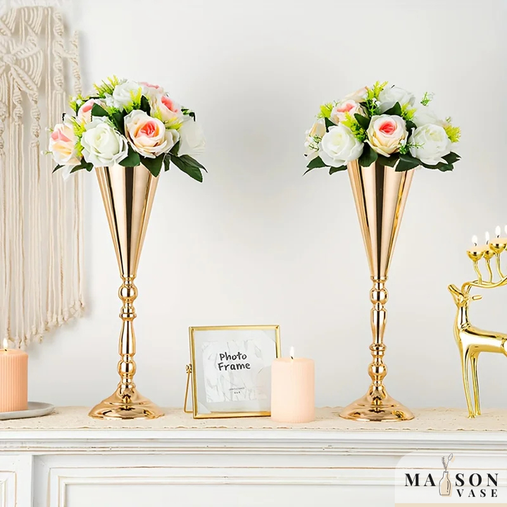 Grande Vase Haut Doré | Effet Métallique