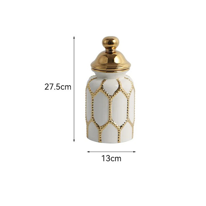 Vase Blanc Prestige | Céramique Élégante et Finition Or Raffinée