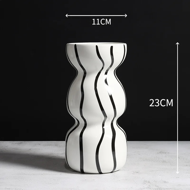 Grand Vase Décoratif Noir et Blanc à Rayures | Design Scandinave Minimaliste