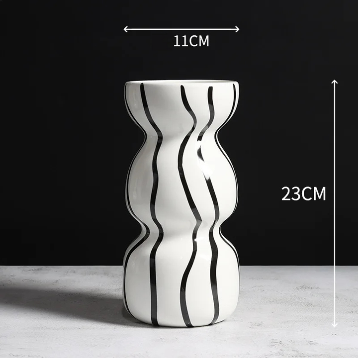 Grand Vase Décoratif Noir et Blanc à Rayures | Design Scandinave Minimaliste