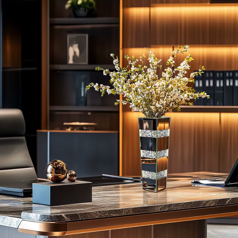 Grand Vase de Luxe pour Intérieur Élégant | Design Moderne en Miroir et Cristaux