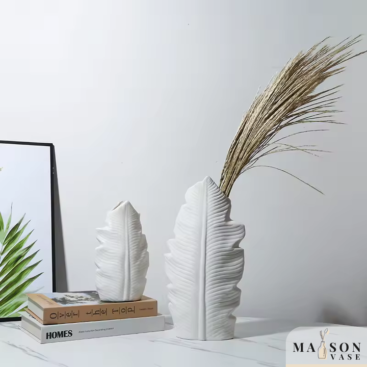 Vase à Fleurs en Céramique Blanche | Plume Élégant