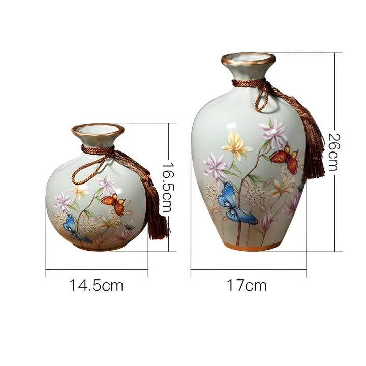 Ensemble de 2 Vases Décoratifs avec Élément Assorti – Céramique de Luxe, 3 Pièces