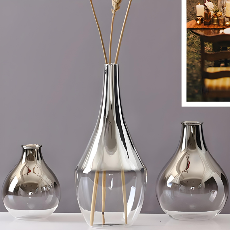 Vase à Fleurs Scandinave en Verre | Dégradé Argenté et Élégant
