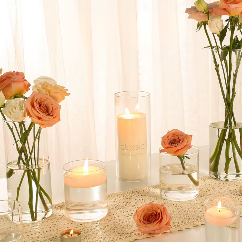 Vase Cylindrique Transparent en Verre | Design Minimaliste et Décoratif