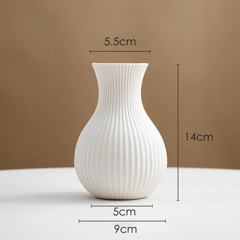 Vase à Fleurs Scandinave Blanc | Céramique Mate Rayée