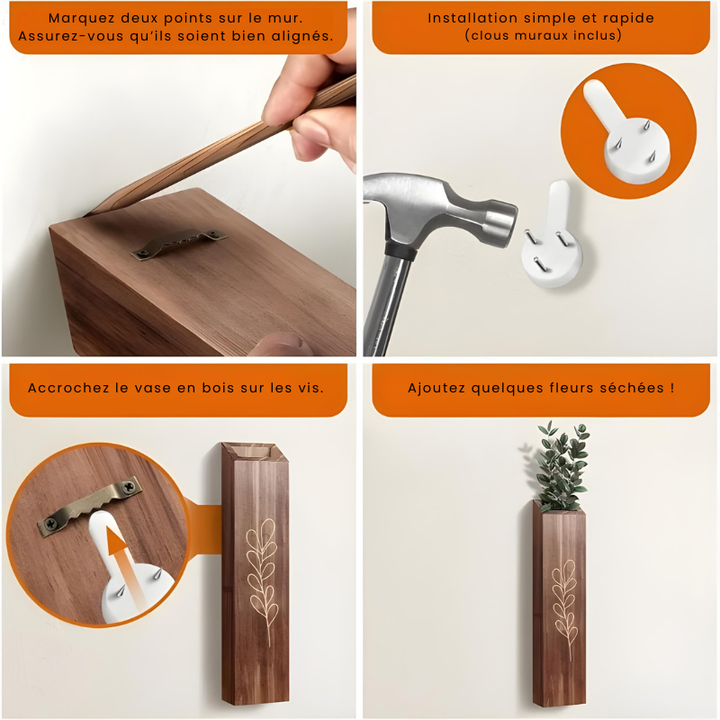 Grand Vase à Fleurs Mural en Bois Sculpté | Style Bohème Naturel