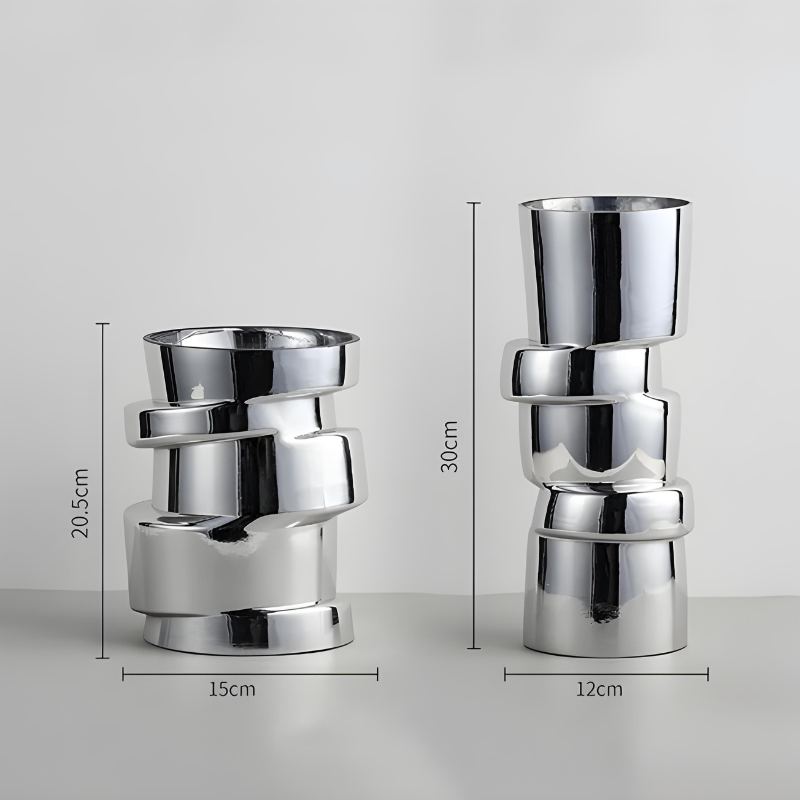 Vase à Fleurs Cylindrique avec Effet Métal Argenté | Moderne, Design et Décoratif