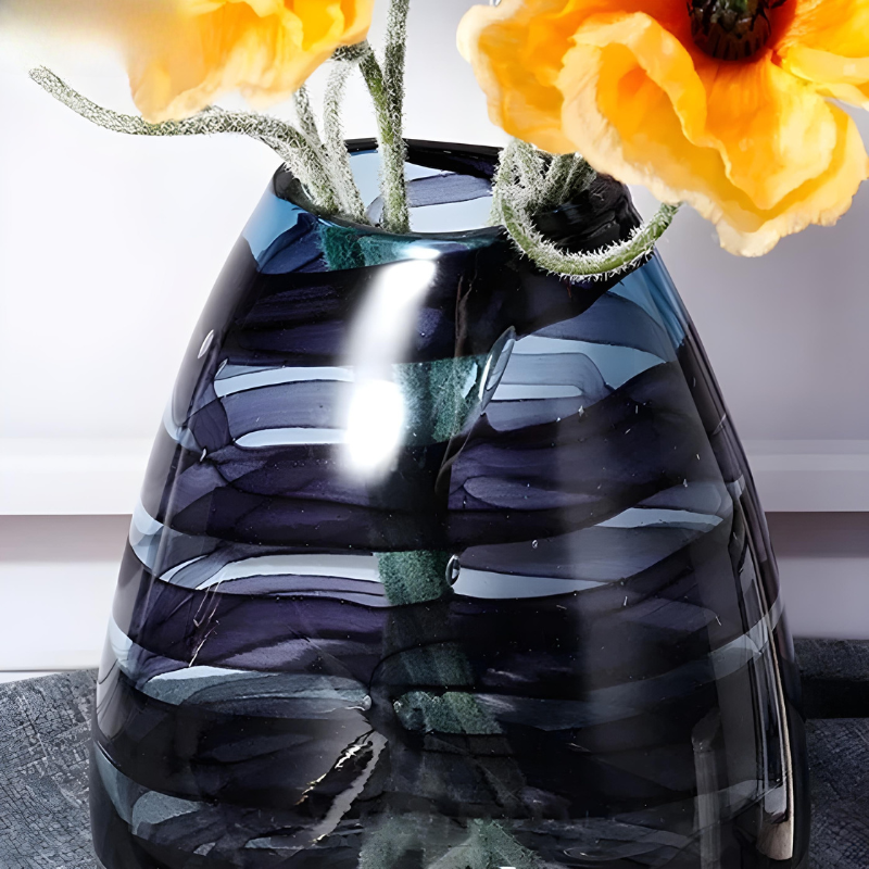 Grand Vase en Verre Transparent à Ondulations Bleutées | Design Décoratif Luxe et Moderne
