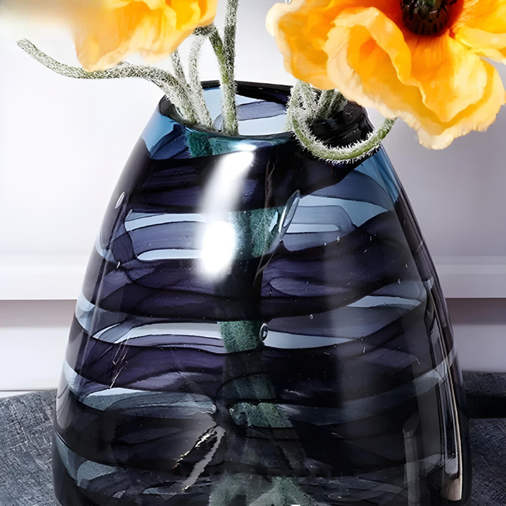 Grand Vase en Verre Transparent à Ondulations Bleutées | Design Décoratif Luxe et Moderne