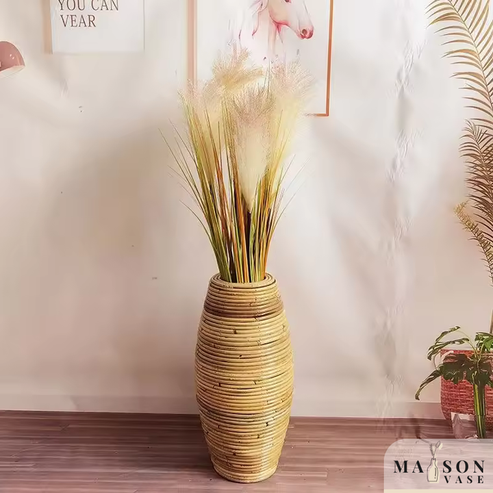 Vase en Rotin Indonésien Fait Main à Poser au Sol | Décoratif et Naturel
