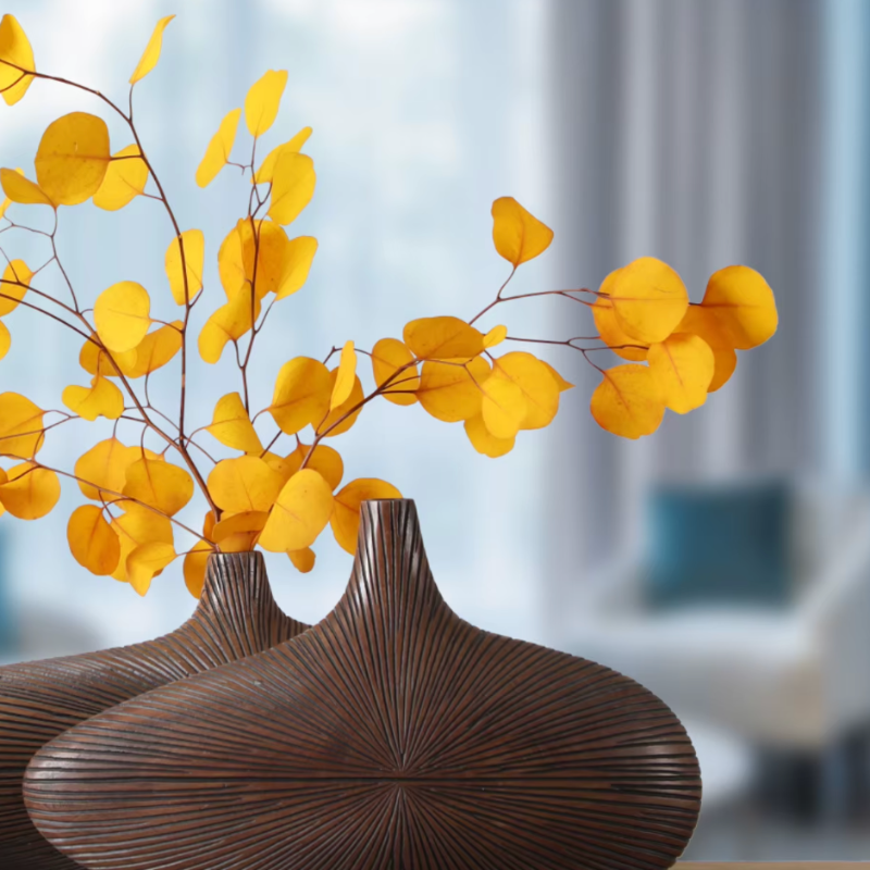 Vase à Fleurs Japonais Ovale Imitation Bois | Design Décoratif Moderne et Minimaliste