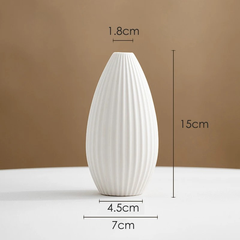 Vase à Fleurs Scandinave Blanc | Céramique Mate Rayée