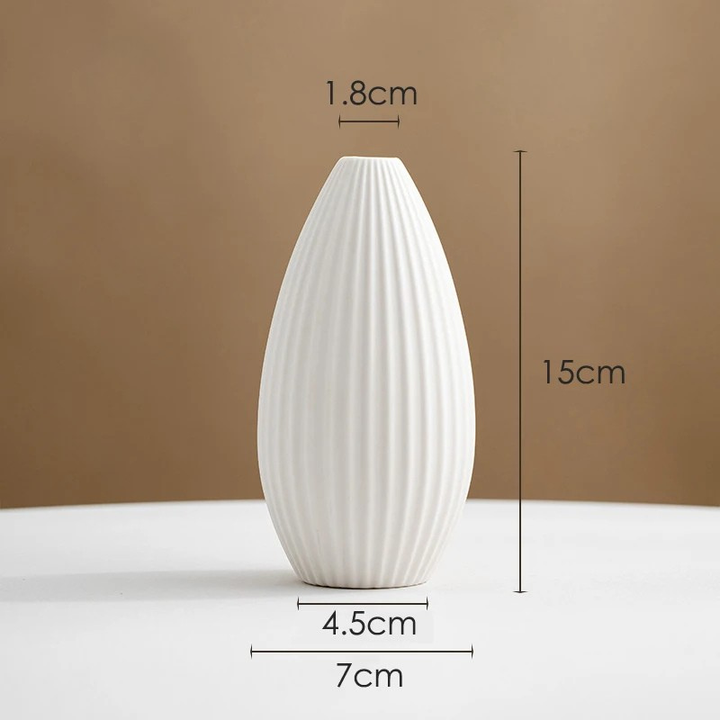 Vase à Fleurs Scandinave Blanc | Céramique Mate Rayée