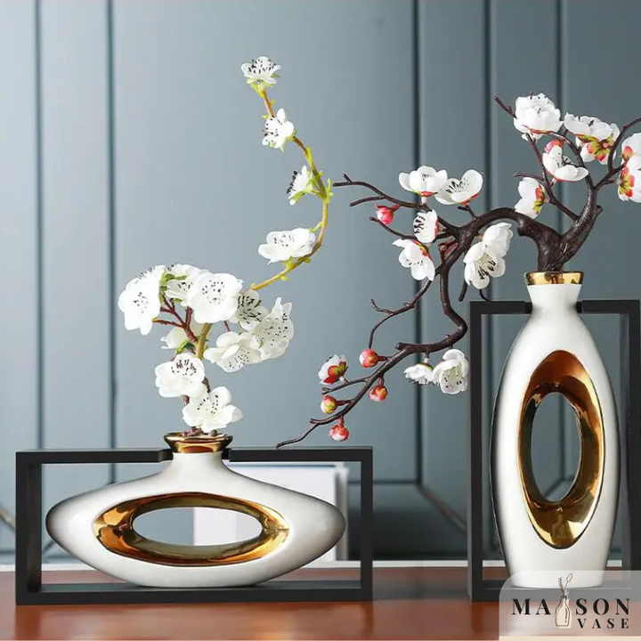 Vase Chinois en Céramique avec Cadre | Élégance Rétro