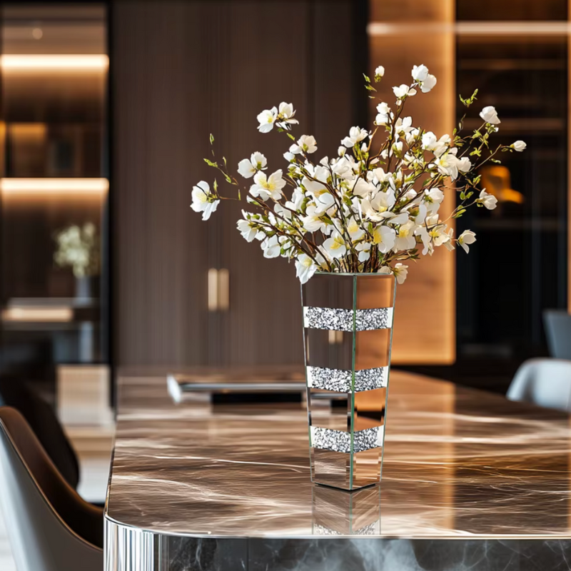 Grand Vase de Luxe pour Intérieur Élégant | Design Moderne en Miroir et Cristaux
