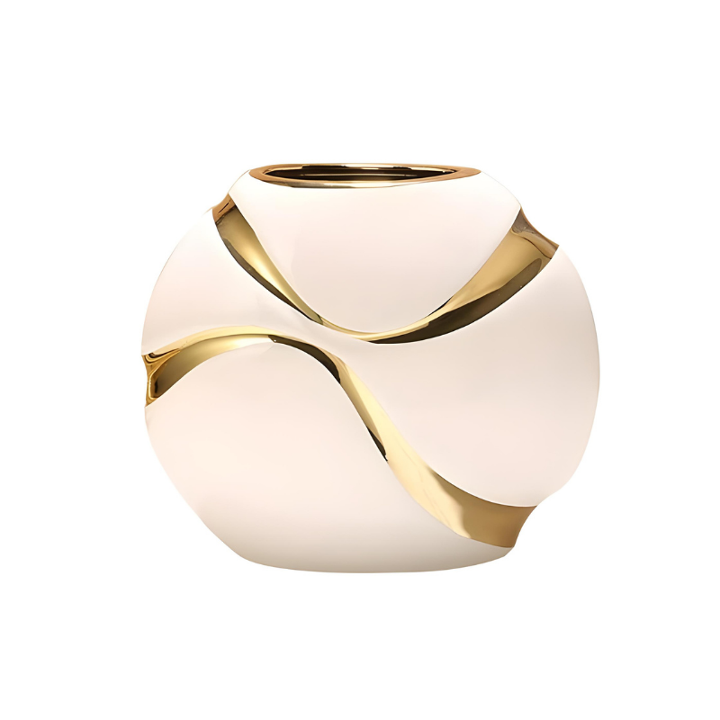 Vase Blanc Décoratif Moderne en Céramique | Finition Plaqué Or Élégante