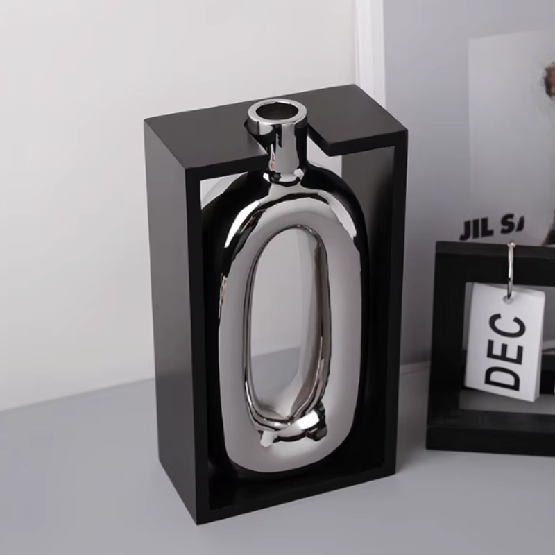 Vase à Fleurs Moderne en Céramique | Design Cadre Argenté Décoratif