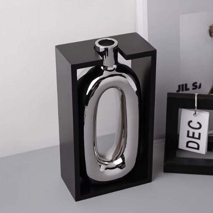 Vase à Fleurs Moderne en Céramique | Design Cadre Argenté Décoratif